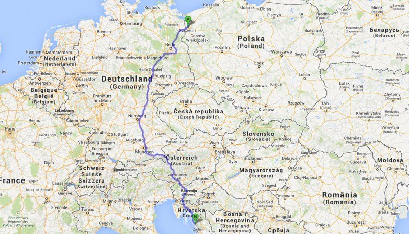 Trasa z Polski do Chorwacji