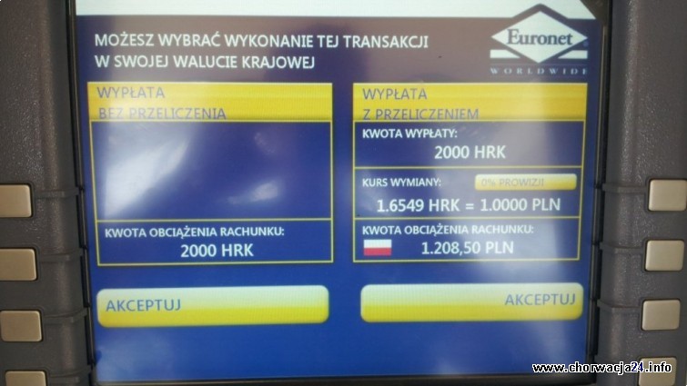 Wypłata gotówki z bankomatu w Chorwacji