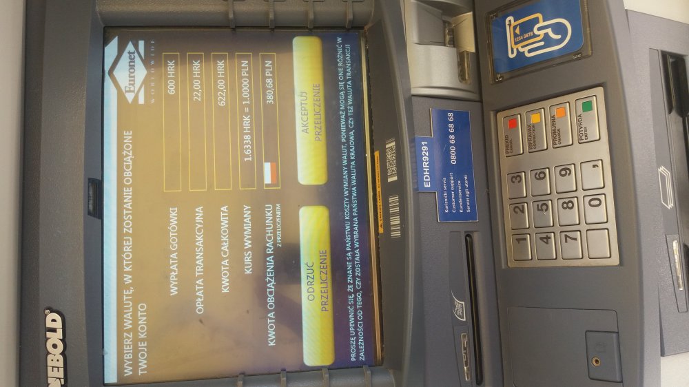 Wypłata gotówki z bankomatu Euronet w Chorwacji